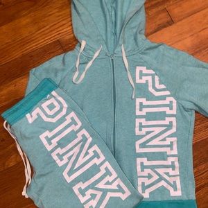 Mint Green Pink skinny joggers and zip-up